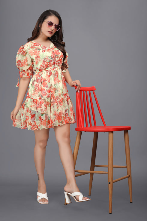 OWO THE LABEL Georgette Floral Print Dress For Women
