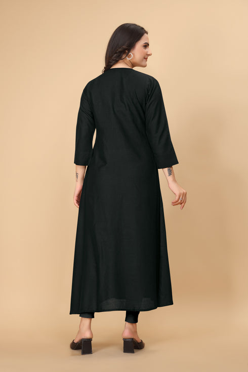 OWO THE LABEL Women Kurti Thread Embroidery Flare Long Kurta (OTLKRT2011)