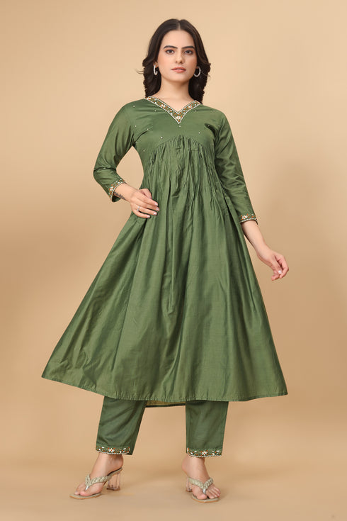 OWO THE LABEL V Neck Women Kurti 2 Piece Khatali work (OTLKRT2006)