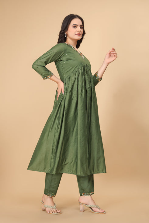 OWO THE LABEL V Neck Women Kurti 2 Piece Khatali work (OTLKRT2006)