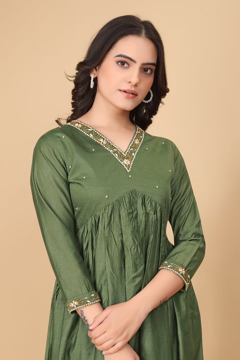 OWO THE LABEL V Neck Women Kurti 2 Piece Khatali work (OTLKRT2006)