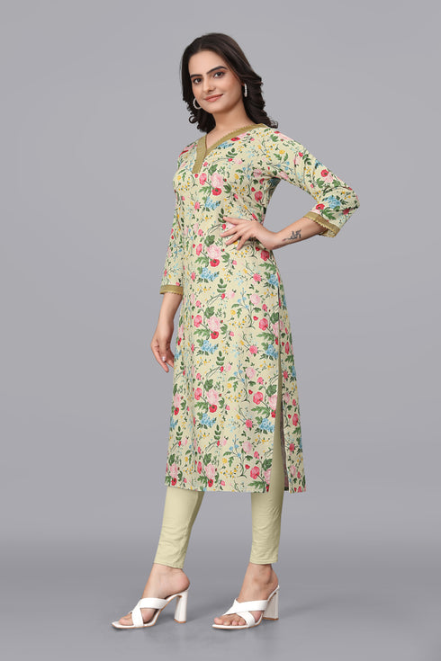 OWO THE LABEL Women Kurti Lace V-Neck (OTLKRT2007)