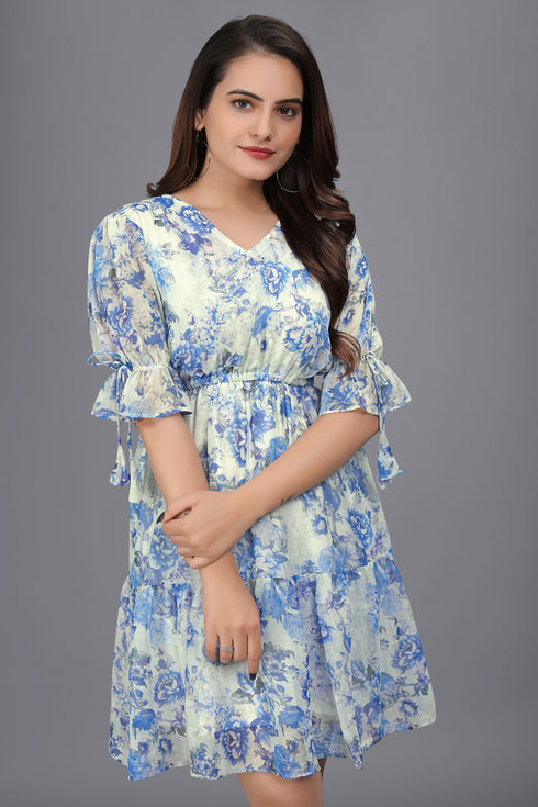 OWO THE LABEL Above Knee Length Floral Print Dress (OTLDRS2003)