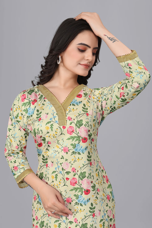 OWO THE LABEL Women Kurti Lace V-Neck (OTLKRT2007)