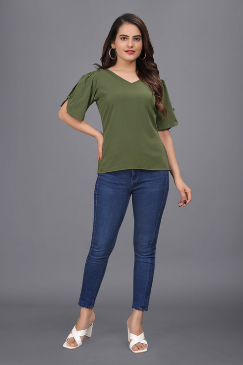 OWO THE LABEL women top green color solid pattern womens top stylish and trending (OTLTPS2000)