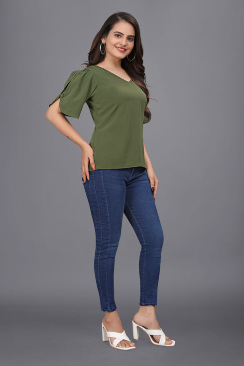 OWO THE LABEL women top green color solid pattern womens top stylish and trending (OTLTPS2000)