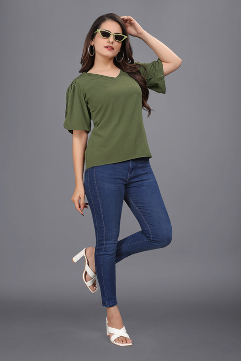 OWO THE LABEL women top green color solid pattern womens top stylish and trending (OTLTPS2000)