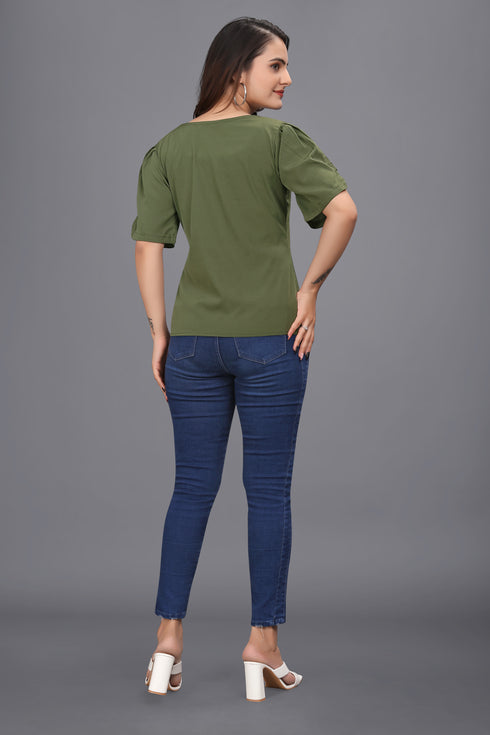 OWO THE LABEL women top green color solid pattern womens top stylish and trending (OTLTPS2000)