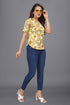 OWO THE LABEL women top chain print short sleeve yellow color v neck satin fabric (OTLTPS2003)