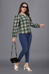 owo the label checked printed top for women puff sleeve green tops (OTLTPS2005)