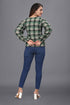 owo the label checked printed top for women puff sleeve green tops (OTLTPS2005)