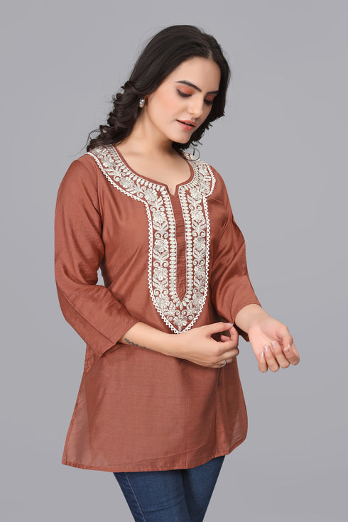 OWO THE LABEL Women Lucknowi kurti Short Floral work (OTLKRT2013)