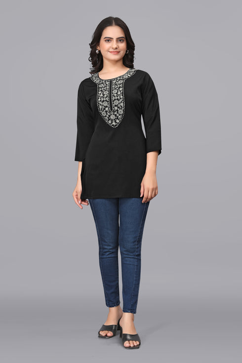 OWO THE LABEL Short Kurti For Women with Embroidery work in neck (OTLKRT2000)