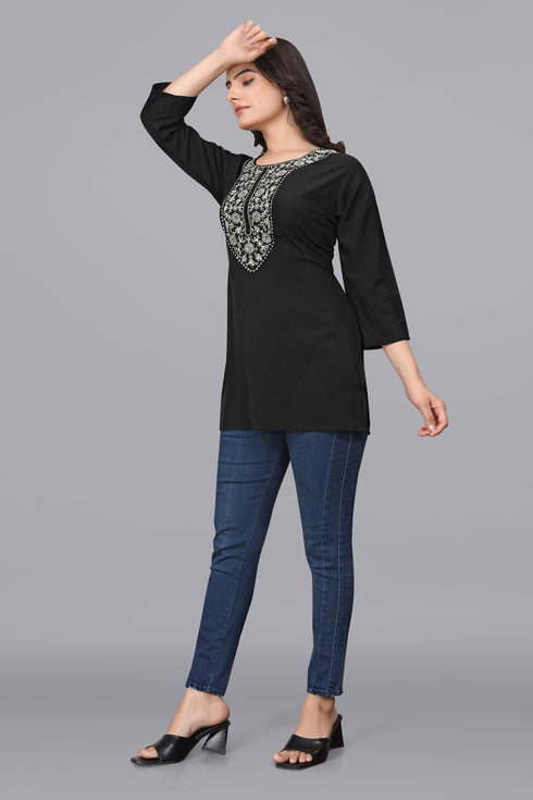 OWO THE LABEL Short Kurti For Women with Embroidery work in neck (OTLKRT2000)