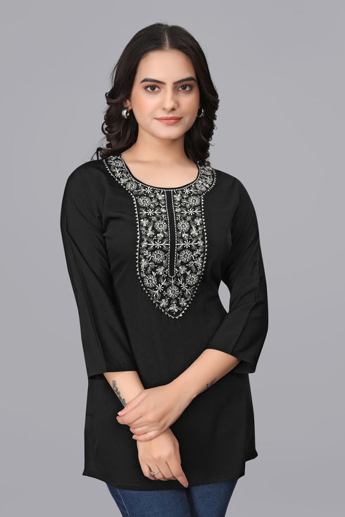 OWO THE LABEL Short Kurti For Women with Embroidery work in neck (OTLKRT2000)