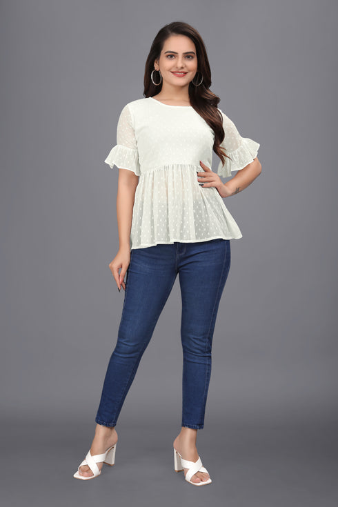 OWO THE LABEL white bell sleeve top for women (OTLTPS2007)
