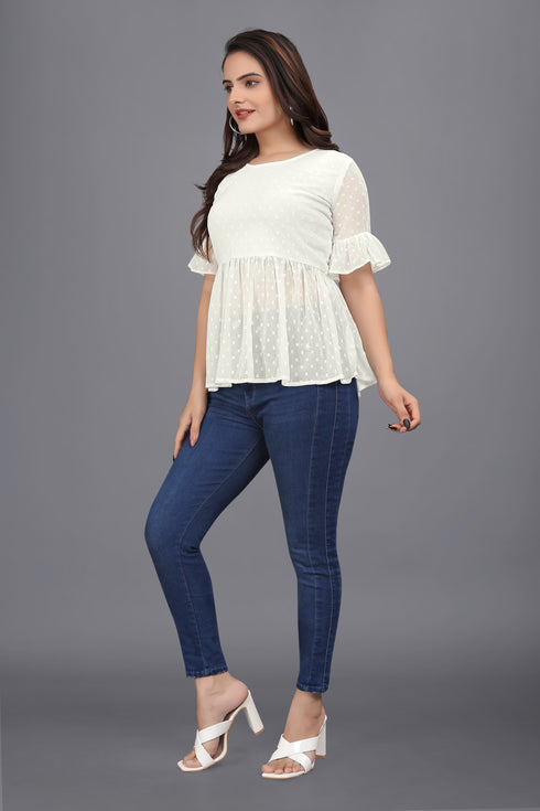 OWO THE LABEL white bell sleeve top for women (OTLTPS2007)