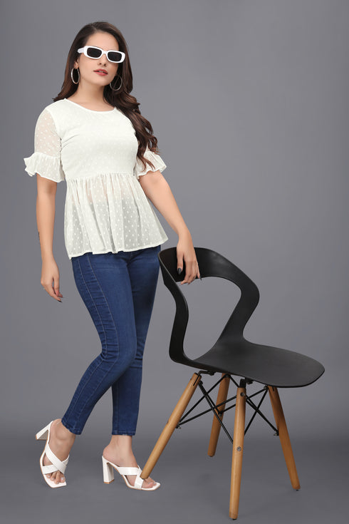 OWO THE LABEL white bell sleeve top for women (OTLTPS2007)
