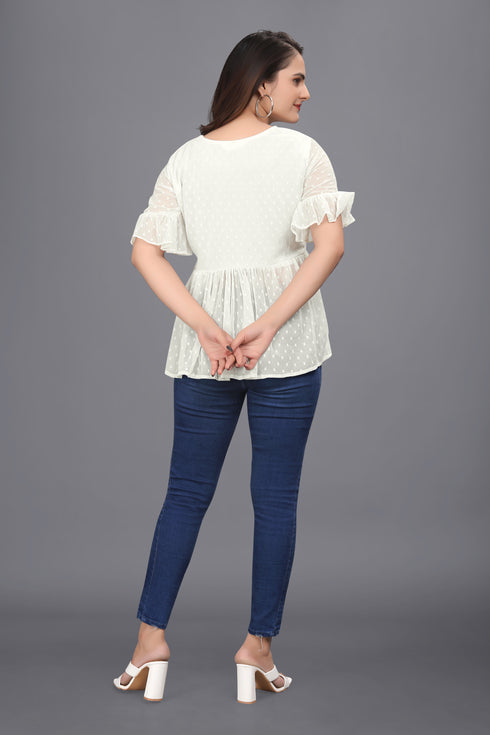 OWO THE LABEL white bell sleeve top for women (OTLTPS2007)