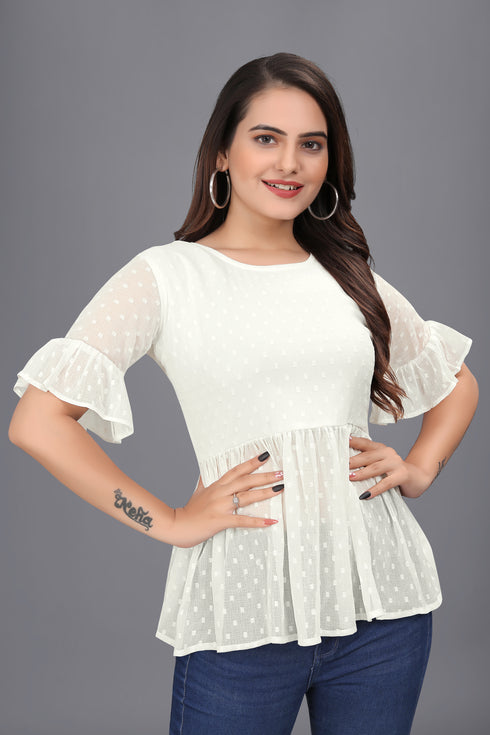 OWO THE LABEL white bell sleeve top for women (OTLTPS2007)