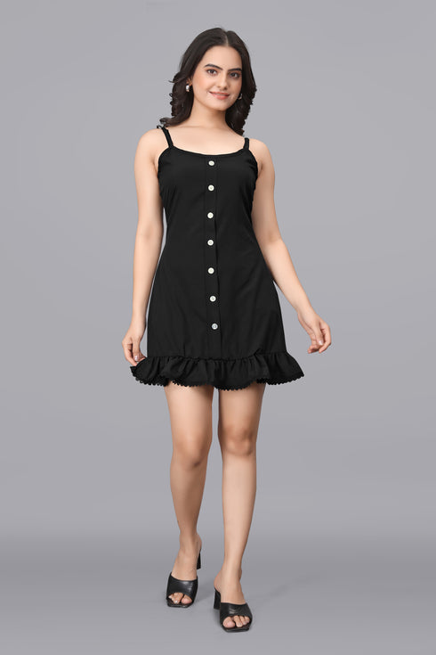 OWO THE LABEL Black Beautiful Dress For Women Sleeveless Above Knee Length (OTLDRS2015)