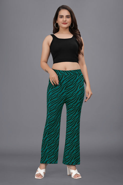 Stripe printed pant for women western wear stylish pant for womens green color party wear (OTLPNT2000)