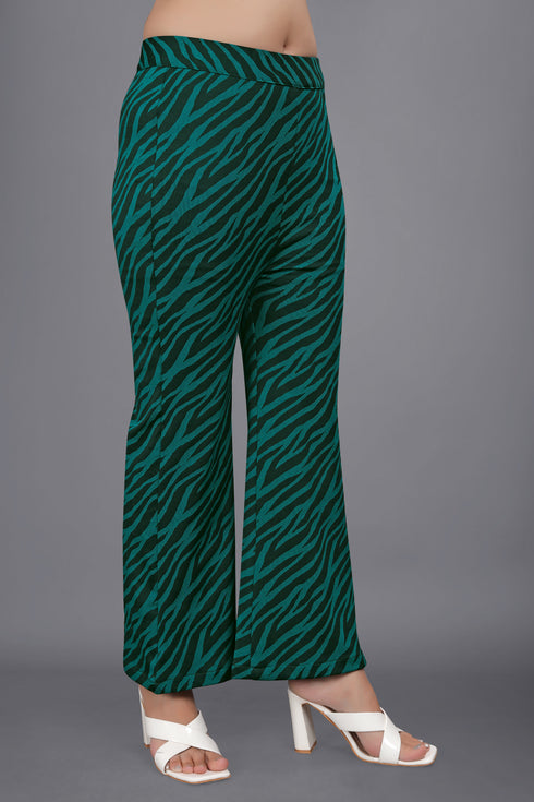 Stripe printed pant for women western wear stylish pant for womens green color party wear (OTLPNT2000)
