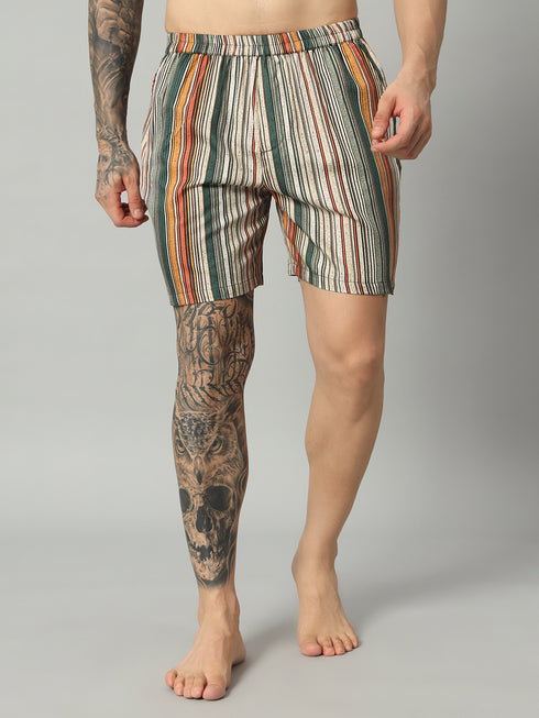 OWO THE LABEL Multicolor Striped Cotton Shorts for Men(OTLMB24)