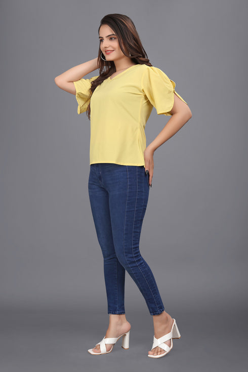 OWO THE LABEL women top yellow color solid pattern womens top stylish and trending (OTLTPS2001)