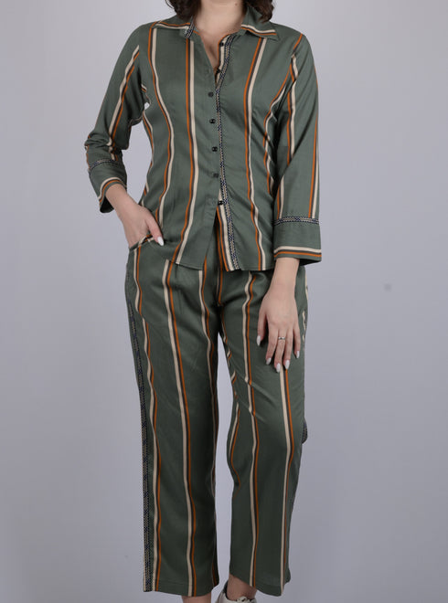 OWO THE LABEL Cord set for women stripe printed cords party wear and daily use shirt and bottom (OTL-CRD-1301)