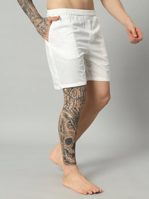 Organic Linen Men's Boxer Shorts - White | Regular Fit, Comfortable & Breathable