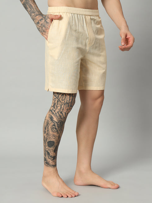 Organic Linen Men's Boxer Shorts - Light Yellow | Regular Fit, Comfortable & Breathable