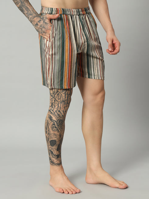 OWO THE LABEL Multicolor Striped Cotton Shorts for Men(OTLMB24)
