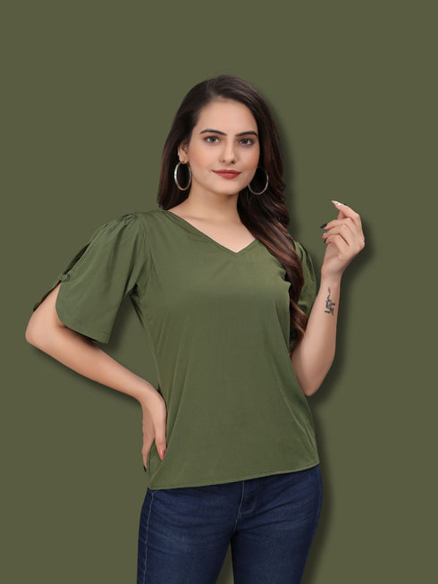 OWO THE LABEL women top green color solid pattern womens top stylish and trending (OTLTPS2000)