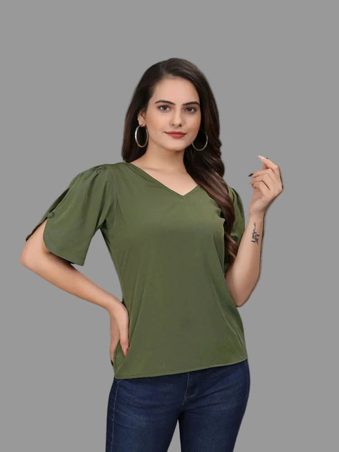OWO THE LABEL women top green color solid pattern womens top stylish and trending (OTLTPS2000)