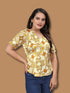 OWO THE LABEL women top chain print short sleeve yellow color v neck satin fabric (OTLTPS2003)