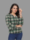 owo the label checked printed top for women puff sleeve green tops (OTLTPS2005)
