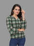 owo the label checked printed top for women puff sleeve green tops (OTLTPS2005)