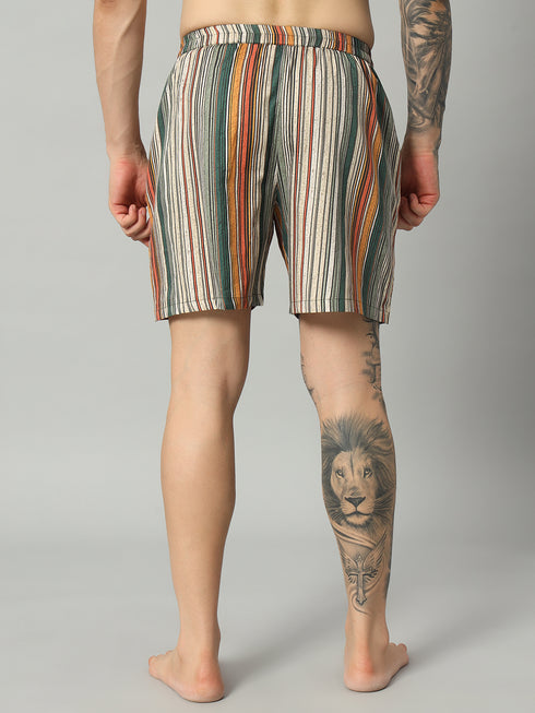 OWO THE LABEL Multicolor Striped Cotton Shorts for Men(OTLMB24)