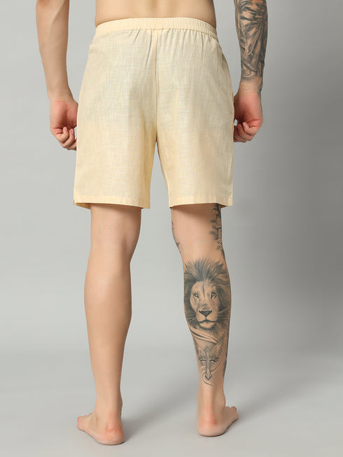 Organic Linen Men's Boxer Shorts - Light Yellow | Regular Fit, Comfortable & Breathable