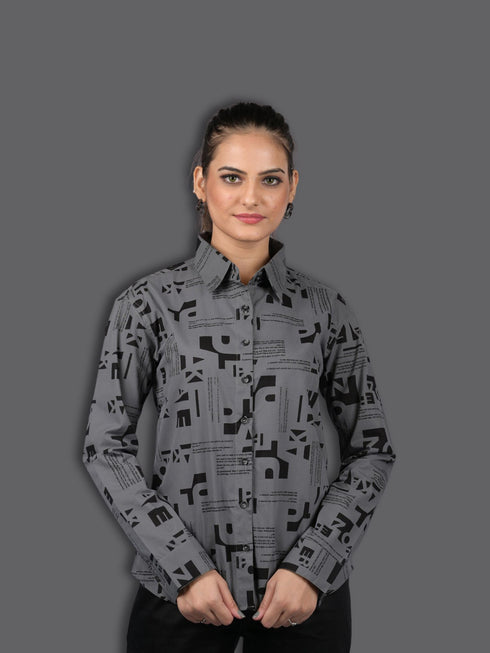 OWO THE LABEL Women shirt for party wear stylish shirt western wear Alphabetical Print Long Sleeves Shirt (OTL-SHRT-1006)