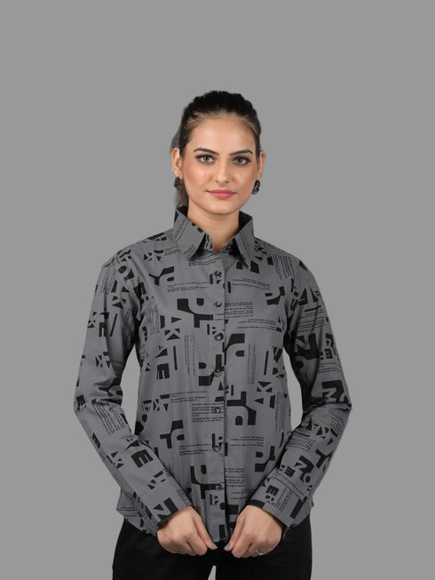 OWO THE LABEL Women shirt for party wear stylish shirt western wear Alphabetical Print Long Sleeves Shirt (OTL-SHRT-1006)