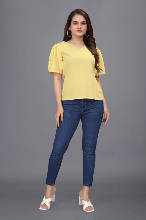 OWO THE LABEL women top yellow color solid pattern womens top stylish and trending (OTLTPS2001)