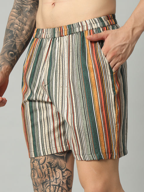 OWO THE LABEL Multicolor Striped Cotton Shorts for Men(OTLMB24)