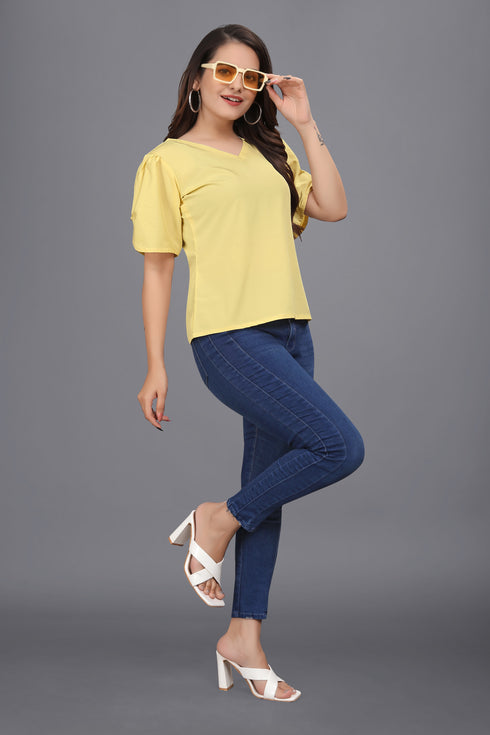 OWO THE LABEL women top yellow color solid pattern womens top stylish and trending (OTLTPS2001)