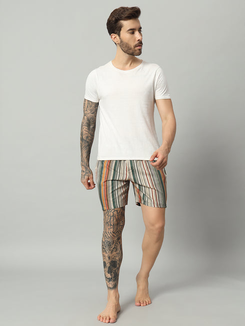 OWO THE LABEL Multicolor Striped Cotton Shorts for Men(OTLMB24)