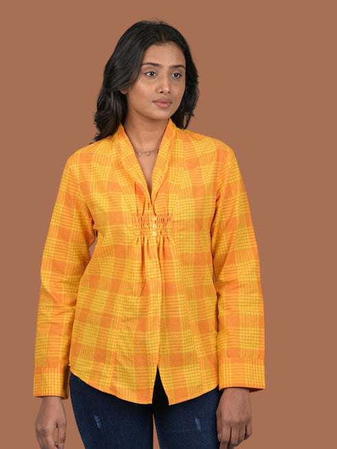 Checked printed top for women ladies western wear with full sleeve Designer Top With Neck Pattern (OTL-TPS1076)