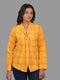 Women Mustard Yellow Checkered Cotton Top | V-Neck Full Sleeve Shirt Style Top | (OTL-TPS1076)