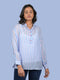 Chiffon top for women western wear stylish top trending Light Blue Striped Top With Long Sleeves (OTL-TPS1080)