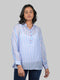 Sky Blue Striped Oversized Shirt for Women | Chiffon Top with Red Buttons | OWO THE LABEL (OTL-TPS1080)